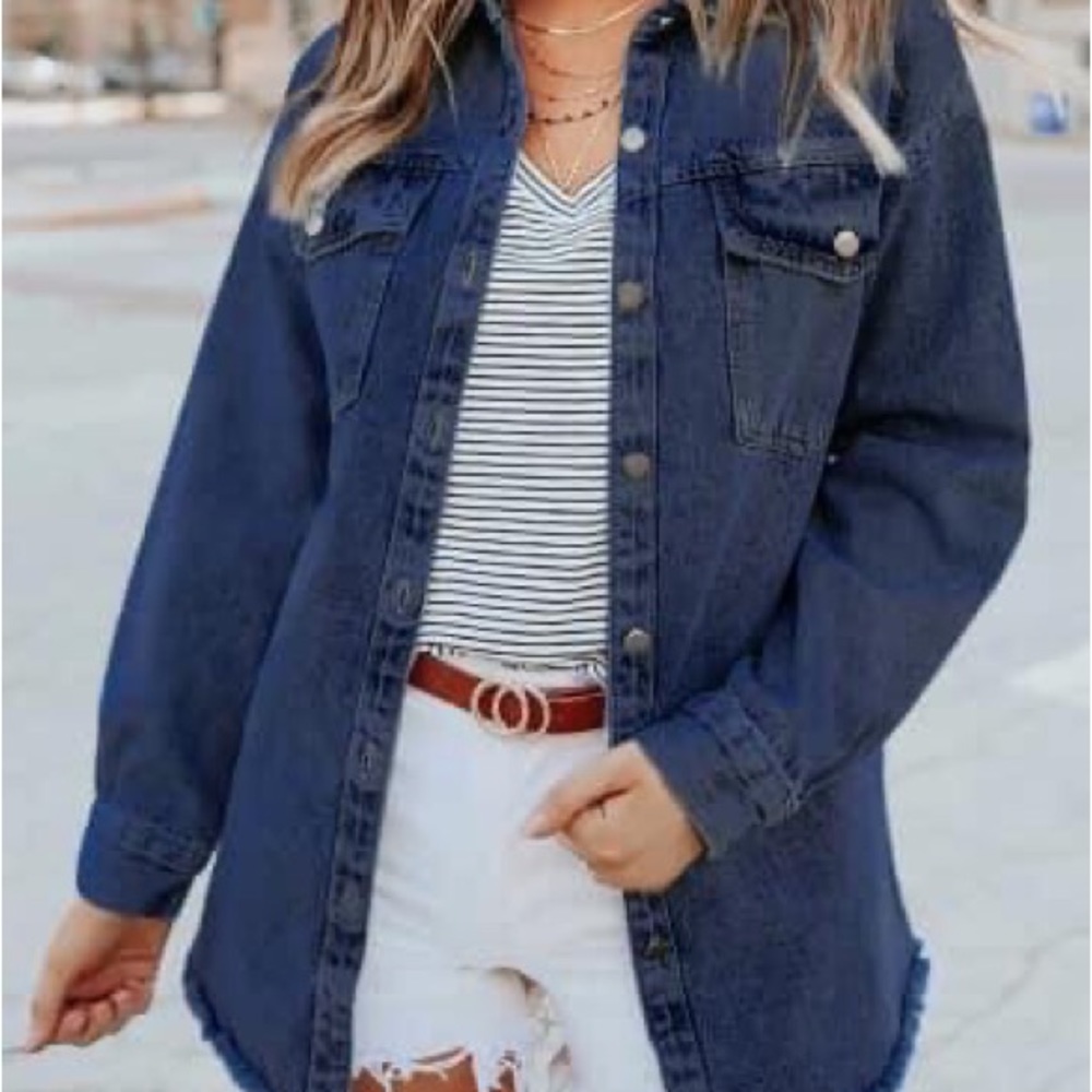 Raw Hem Denim Shacket with pockets